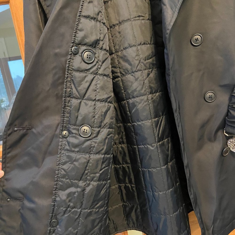Express black Belted Rain Coat Trench Jacket, detachable down insert, size S - Picture 2 of 5